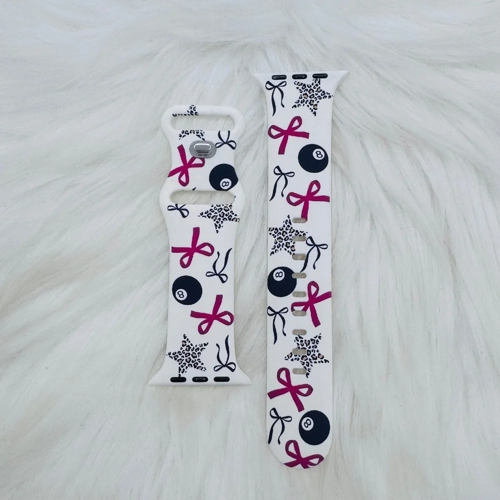 New Pink Bow & Stars Design Watch Band For Apple Watch 42mm / 44mm / 45mm /49mm